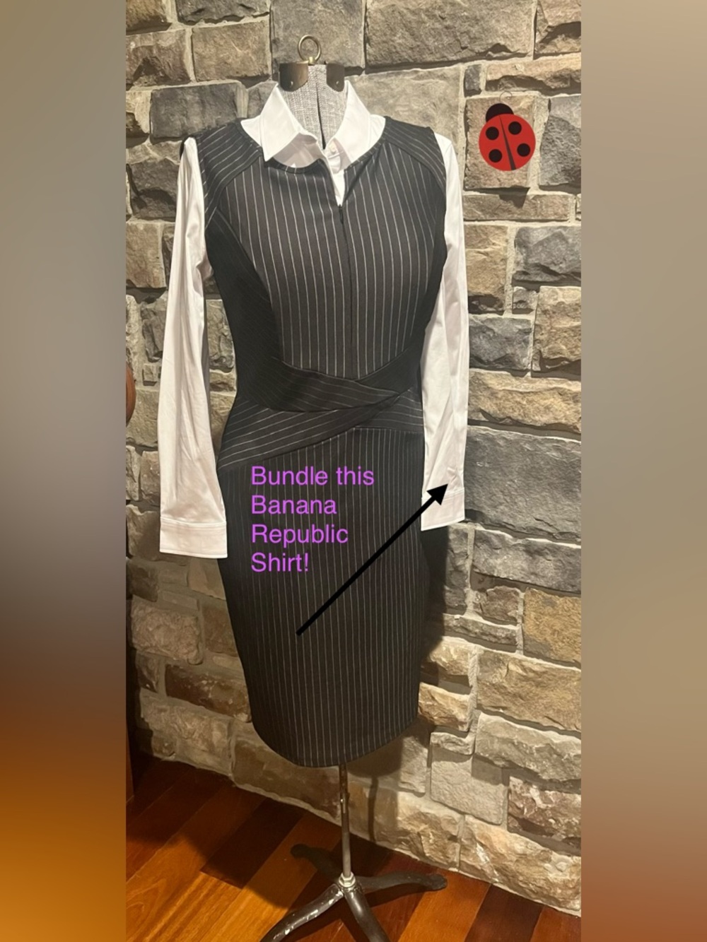 Black Pinstripe Sheath Dress. Flattering princess seams. XL ~12 NWT